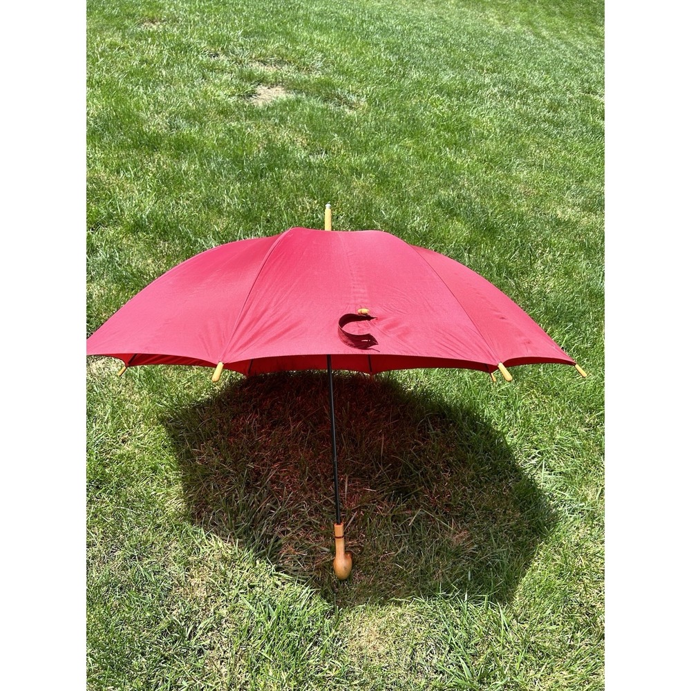Aramis Mallard Duck Head Handle Umbrella Maroon Large 36"  Vintage 80s Wood Look